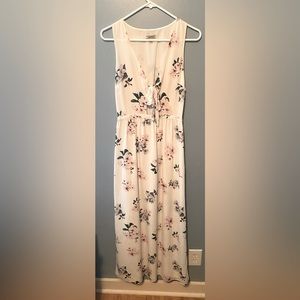 Lucky Brand white floral silk dress with front tie, size small